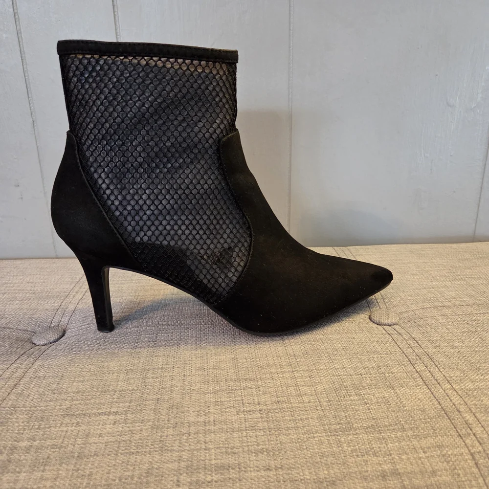 INC International Concepts Black Mesh Heeled Boots - Picture 3 of 5